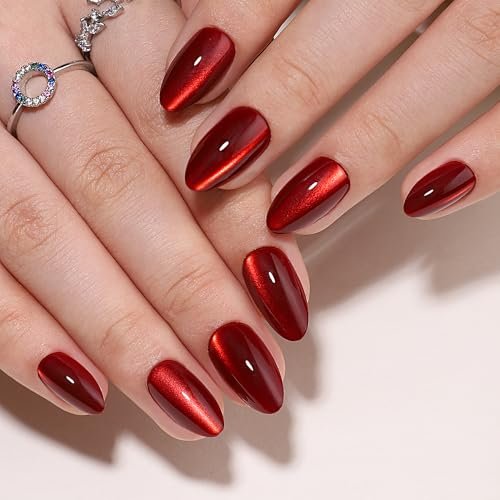 WAFOLOZE Almond Press on Nails Short Gel Fake Nails with Red C... wafoloze almond press on nails short gel fake nails with red c...