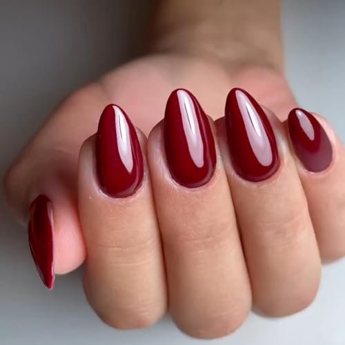 glamermaid dark red press on nails short almond, valentines bl...