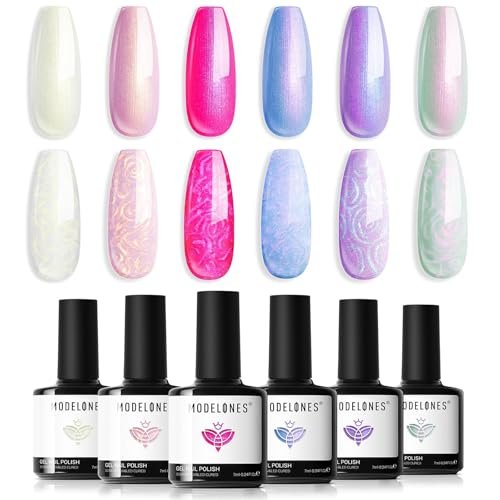 modelones Pearl Gel Nail Polish Set, 6 Colors Ocean Shimmer Wh... modelones pearl gel nail polish set, 6 colors ocean shimmer wh...