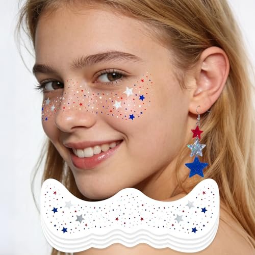 Ovasorve Patriotic Star Freckles Face Tattoo & Dangle Earrings... ovasorve patriotic star freckles face tattoo & dangle earrings...
