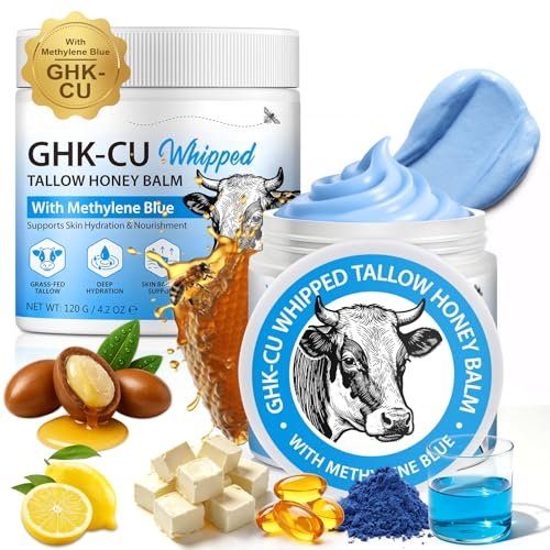2packs ghk cu peptide cream for face, blue tallow facial moist...
