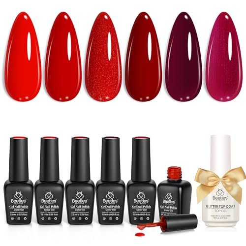 beetles red gel nail polish set 6 colors popular shimmer red...