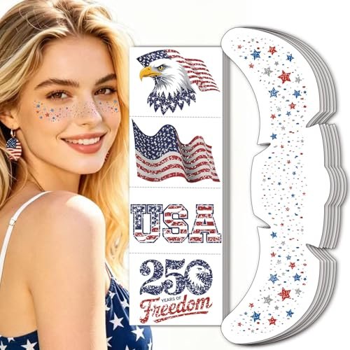 4th of July Glitter Freckles Face Tattoo 250 Anniversary USA T... 4th of july glitter freckles face tattoo 250 anniversary usa t...