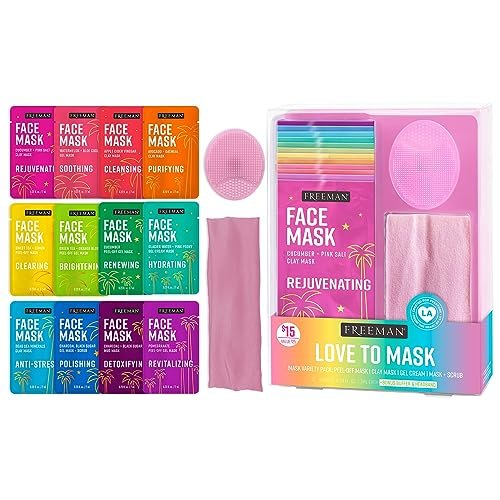 freeman 14 piece love to mask variety pack, facial masks for a...