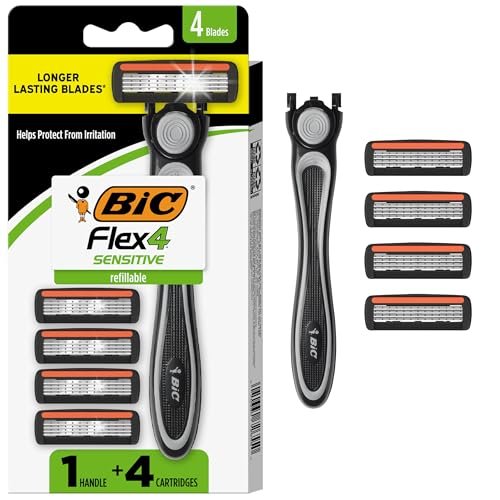 bic flex 4 men's refillable 4 blade razors with 1 handle and 4...