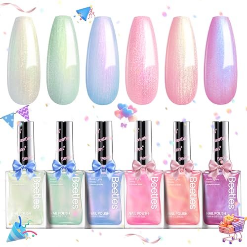beetles pearl nail polish set mermaid glow, 6 colors shimmer p...