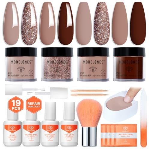 Modelones Dip Powder Nail Kit, 4 Colors Brown Glitter Dipping... modelones dip powder nail kit, 4 colors brown glitter dipping...