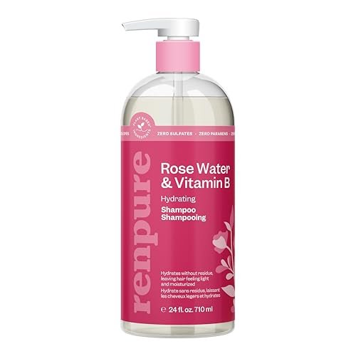 renpure plant based rose hydrating shampoo for dry hair sulf...