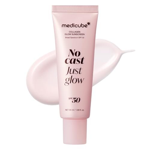medicube sunscreen no cast just glow collagen | spf 50 broad s...