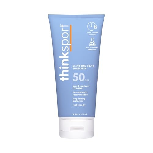 thinksport spf 50+ mineral sunscreen with clear zinc oxide, 6...