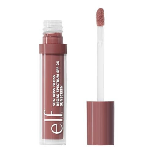 e.l.f. sun boss gloss spf 25, pigmented lip gloss for a high s...