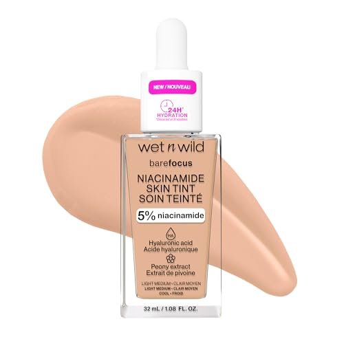 wet n wild bare focus skin tint, 5% niacinamide enriched, buil...