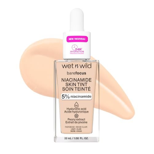 wet n wild bare focus skin tint, 5% niacinamide enriched, buil...