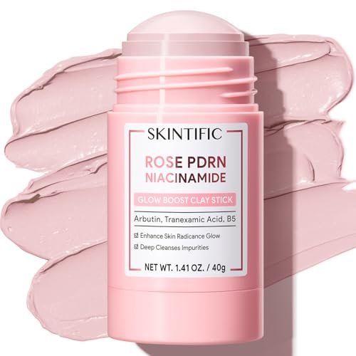 skintific rose pdrn niacinamide clay mask stick for face, brig...