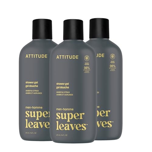 attitude shower gel body wash for men, 98% natural origin ingr...
