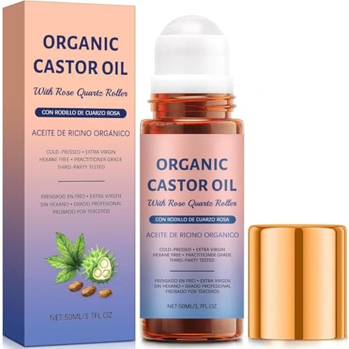 jianeil organic castor oil with rose quartz roller, 100% pure...