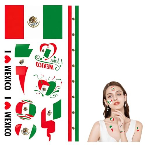 110 pcs mexican flag temporary tattoos, waterproof mexico face...