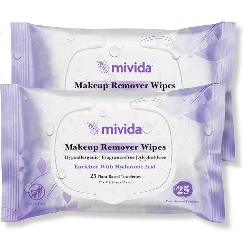 mivida hypoallergenic makeup remover wipes with hyaluronic aci...