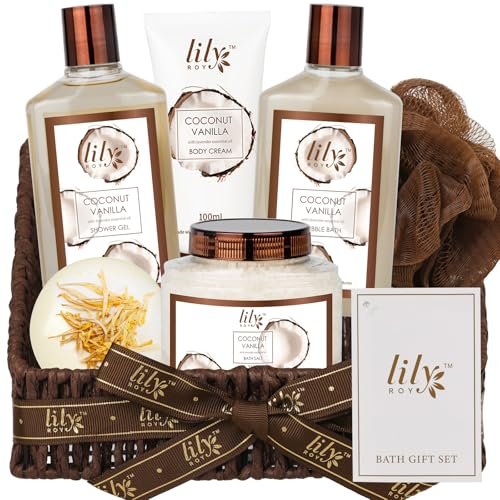 coconut vanilla spa gifts bath kit, 7pcs moisturizing gift set...