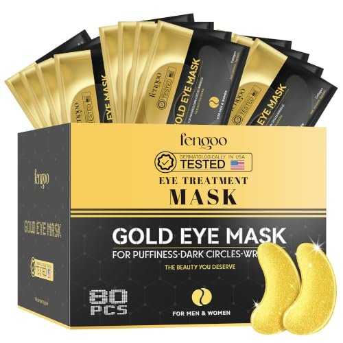 fengoo 80 pcs 24k gold collagen under eye patches & smile line...