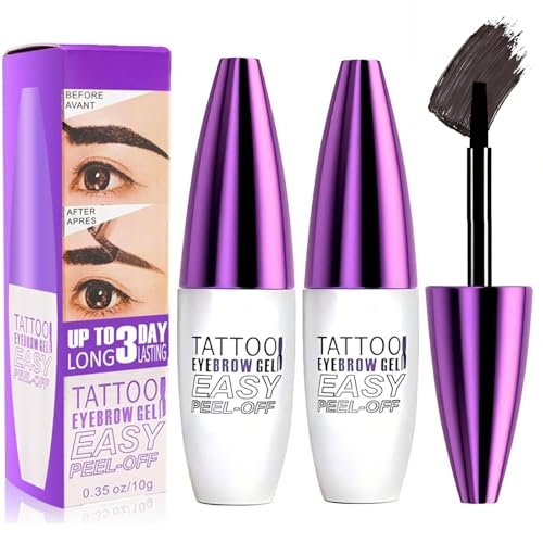 2 pack tattoo eyebrow gel easy peel off, waterproof & sweatpro...