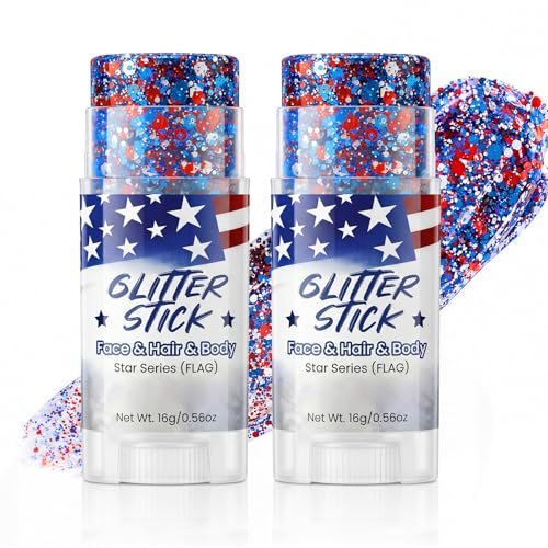 2pcs red white blue sparkle patriotic glitter stick face hai...