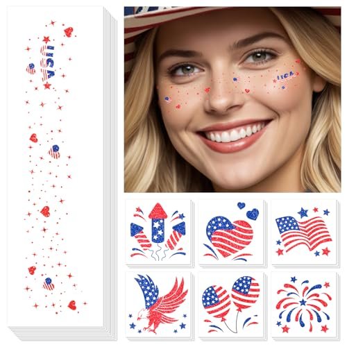 cerlaza 4th of july decorations, 40 pcs glitter freckles face...