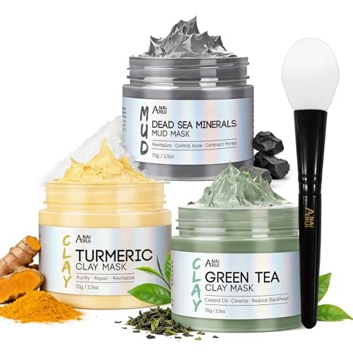 anai rui 3 pcs face mask set turmeric clay mask green tea...