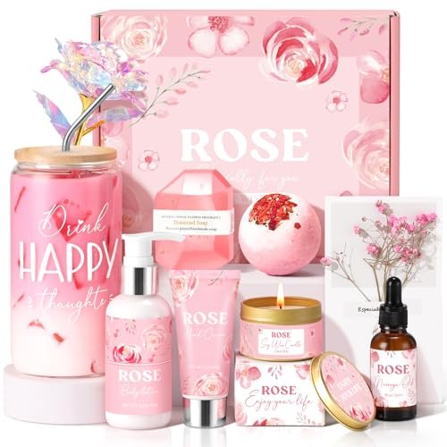 birthday gifts for women, rose relaxing spa gift basket for wo...