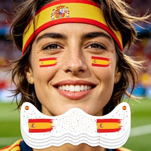 vxz red & yellow soccer fan freckles face tattoo brushstroke...
