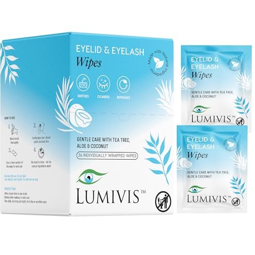 lumivis eyelid wipes, gentle daily eye care, tea tree, 36 count