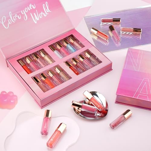 color nymph 16 pcs lip glosses collection, shimmery lip glosse...