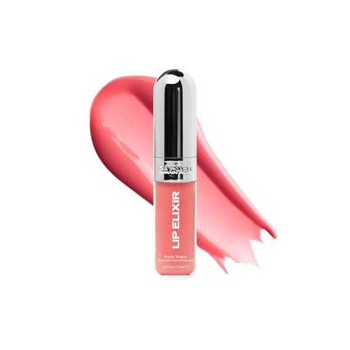 sacheu lip elixir hydrating lip gloss, high shine, bunny tongue