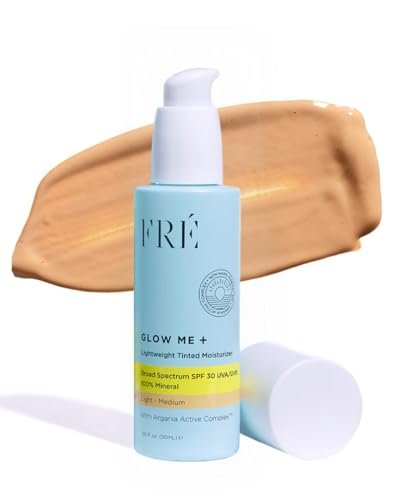 fre skincare glow me tinted mineral face sunscreen spf 30, lig...