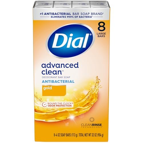 dial antibacterial deodorant bar soap, advanced clean gold, 4...
