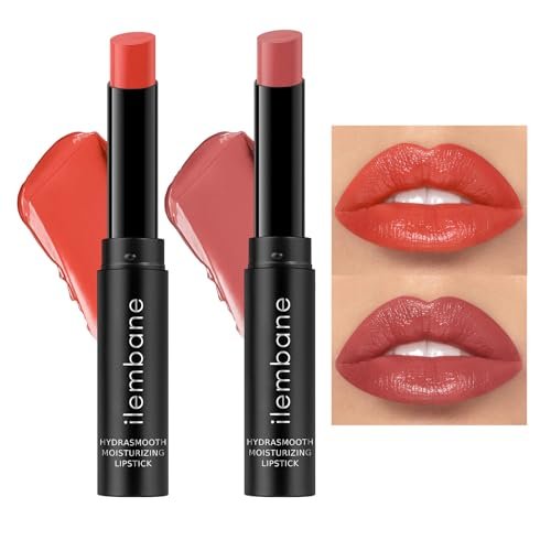 ilembane hydrating lipstick set, coral & dusty rose glossy tin...
