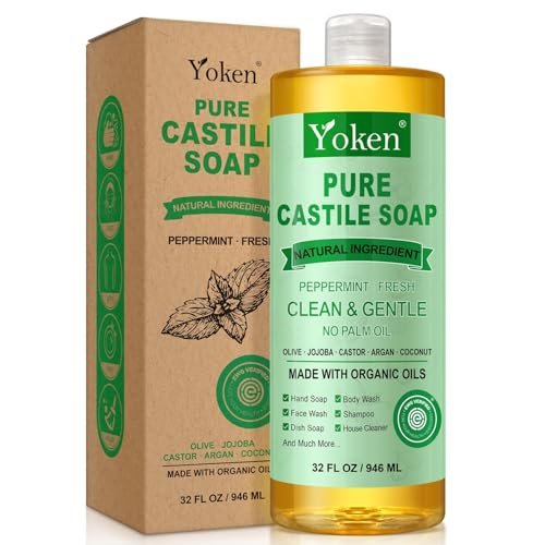 yoken ewg peppermint castile soap 32oz, with oils multi purpos...