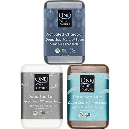 one with nature dead sea soap variety 7oz 3pk mud, charcoal, d...
