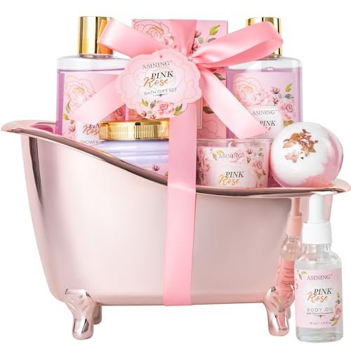 bath and body gift basket set mothers day, 16 pcs luxury rose...