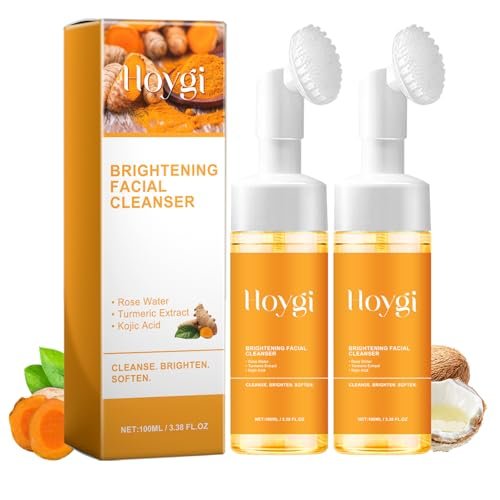 hoygi turmeric face wash with brush, turmeric foaming facial c...