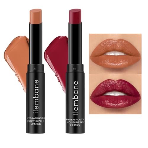 ilembane hydrating lipstick set, caramel nude & plum red tinte...