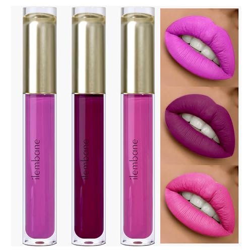 ilembane matte liquid lipstick set, long lasting vegan purpl...