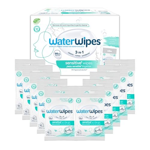 waterwipes beauty sensitive+ on the go facial wipes, 99.9% wat...