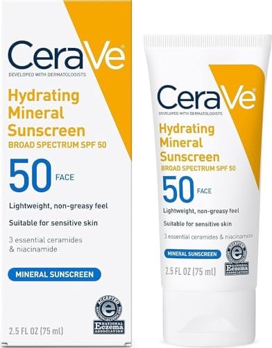 cerave hydrating mineral sunscreen spf 50 face sunscreen, trav...
