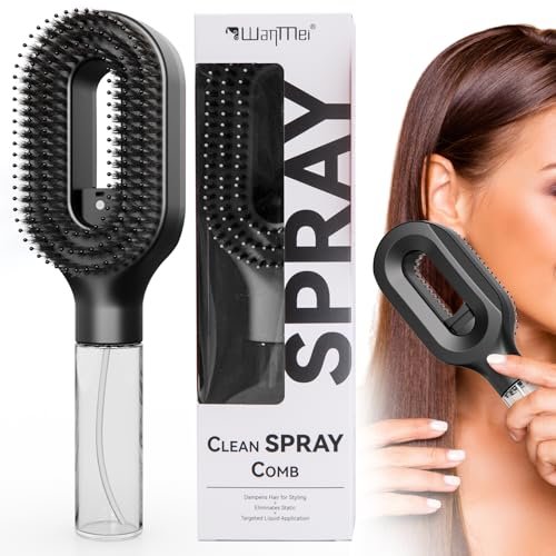manual curl refresh misting hair brush with refillable reservo...