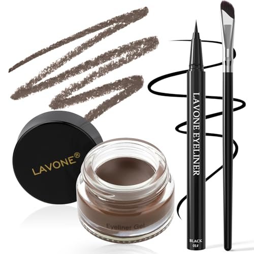 eyeliner kit, light brunette gel eyeliner, black liquid liner...