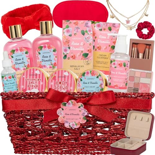 gifts for women, rose vanilla bath & body gift basket,face ski...