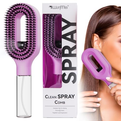 manual misting hair brush for curly hair with refillable reser...