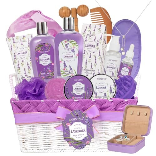 gift for women, lavender bath and body gift basket, facial ski...