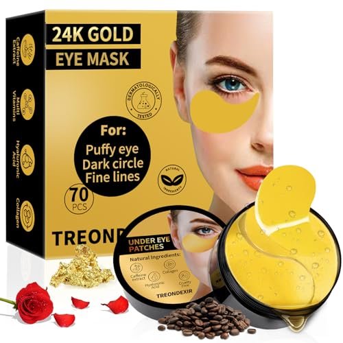 24k gold eye masks for dark circles and puffiness 70pcs, under...